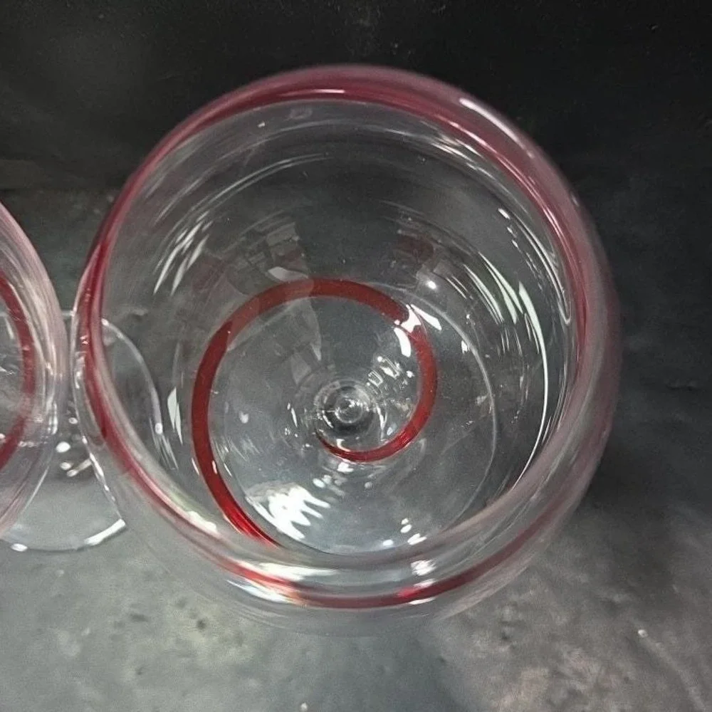 Pier 1 Red Swirline Balloon Wine Glasses, Set Of 2, Vintage Stemware Replacement
